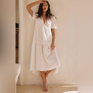 New Anthropologie The Kallie Flowy Maxi Dress by Celandine in white sz small